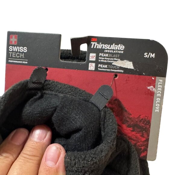 Swiss Tech S/M Black‎ Thinsulate Fleece Gloves With Peak Touchscreen Capability - Picture 3 of 4